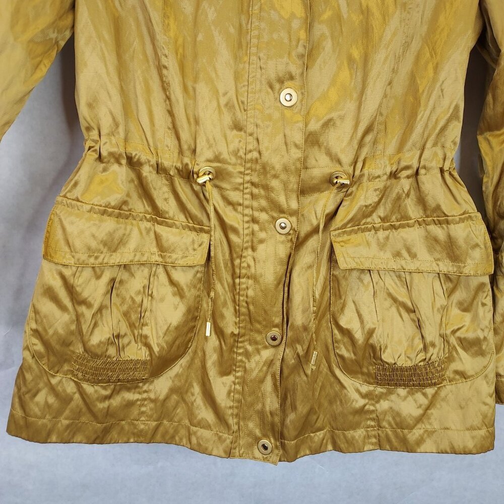 Spanner Utility Jacket Women 12 Stud Bell Sleeve Shiny Metallic Gold Slinky Glam - Picture 3 of 16